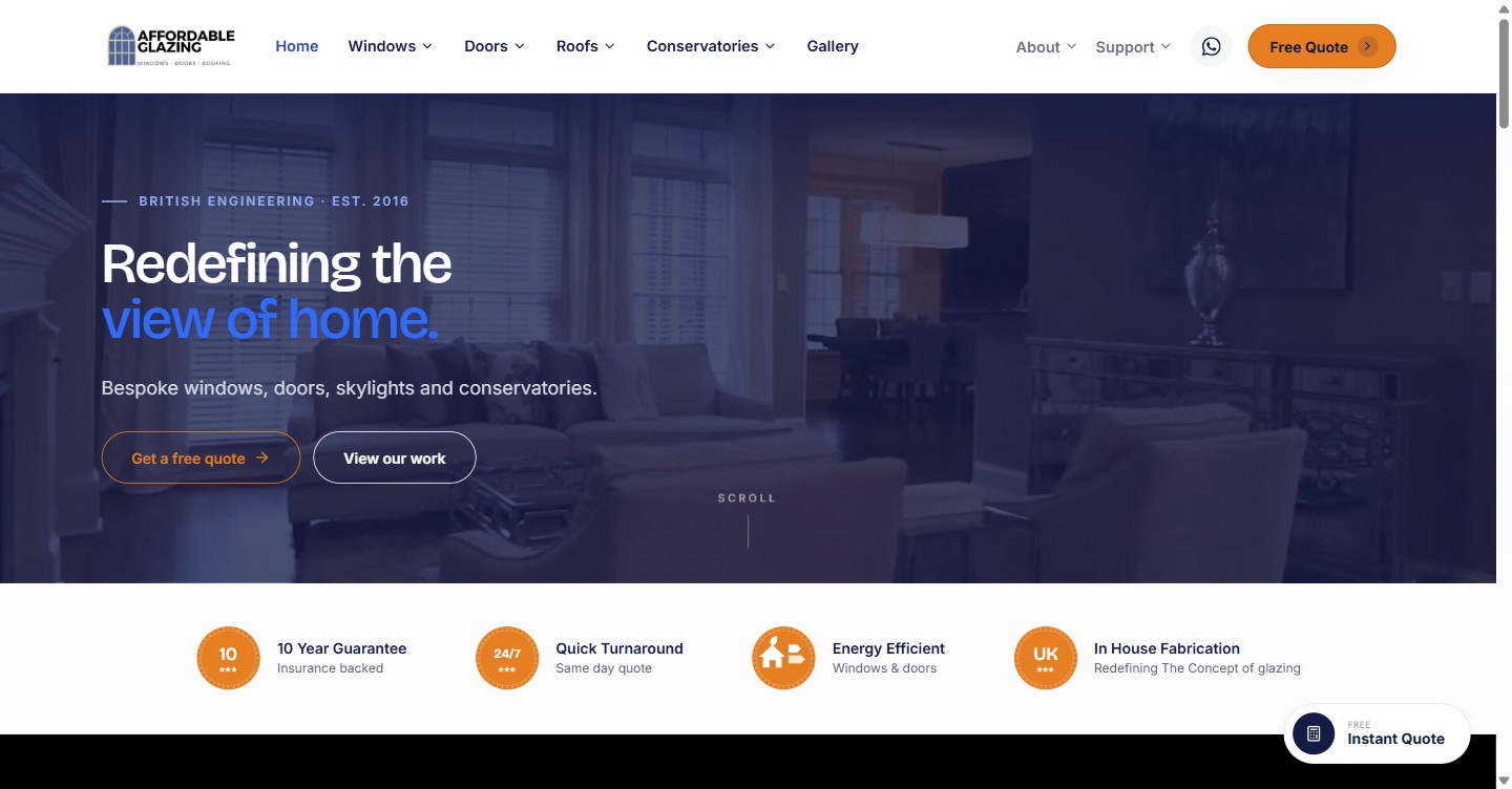 Affordable Glazing website homepage