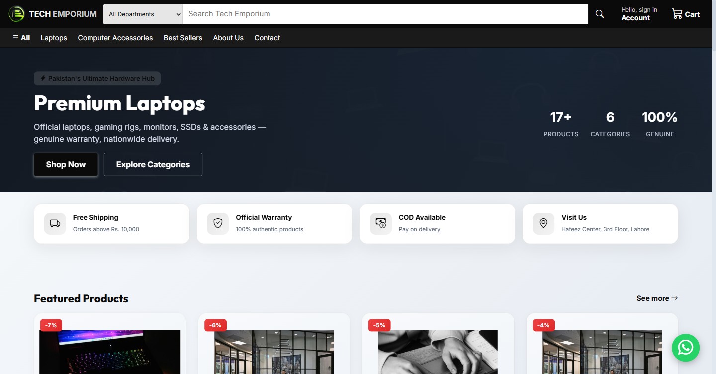 Tech Emporium website homepage